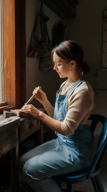 žena pracujúca na výšivke pri okne